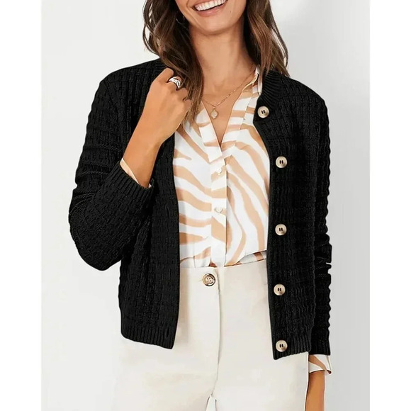 ❤️Women's Black Spring Cardigan Sweaters Casual Long Sleeve  Trendy Outerwear - Picture 4 of 7